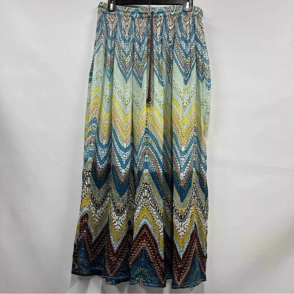 Surrale Printed Maxi Skirt Chevron Rayon Medium elastic waist